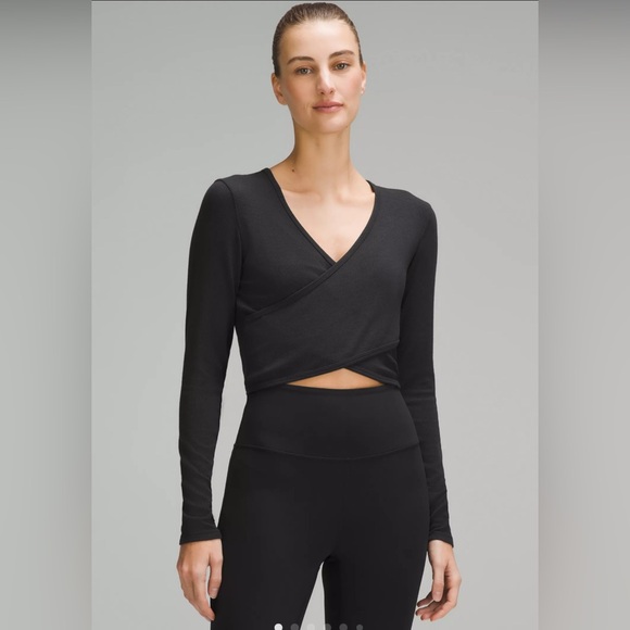 lululemon athletica Tops - Lululemon Wrap-Front Ribbed Long-Sleeve Top Black Sz 8